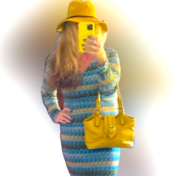 Miami Dress green and Gold blue Midi Dress Size Large - Picture 4 of 6